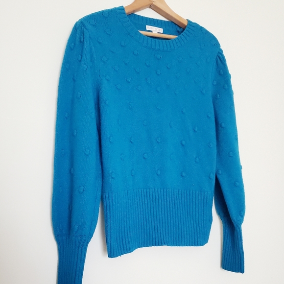 NY & Co. Eva Mendes blue pom pom sweater - Picture 2 of 5